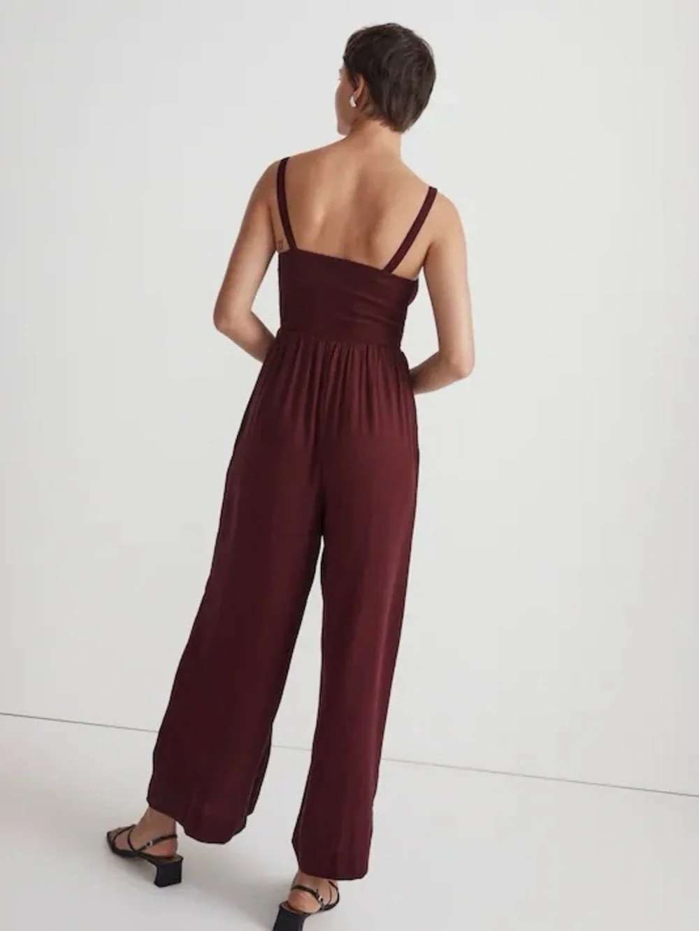 Madewell The Lucie Wide-Leg Jumpsuit Smocked Bodice Cabernet Sz S NWT New